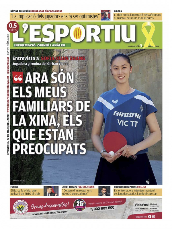 Sofia Zhang, a la portada de l'Esportiu de Catalunya